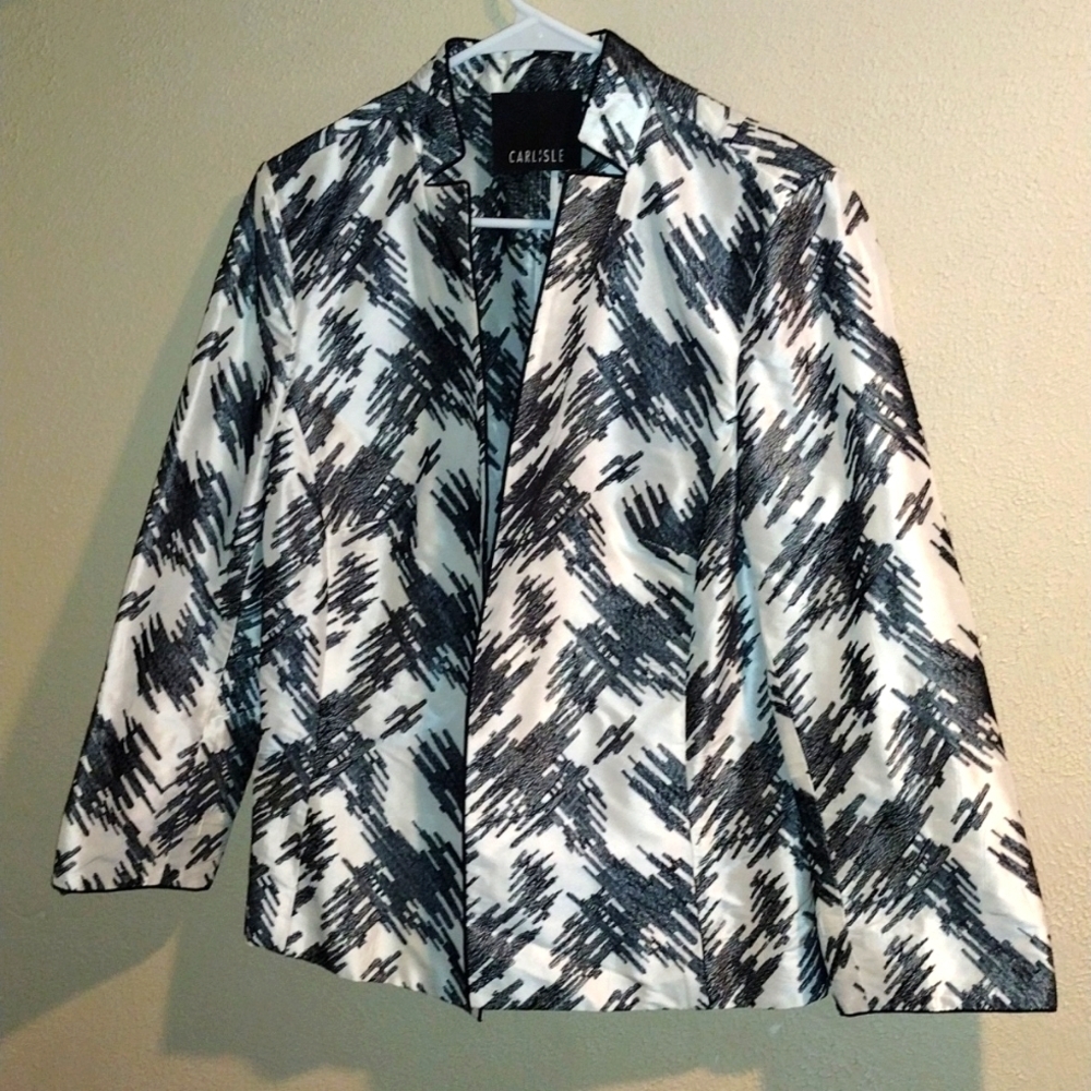 Carlisle Houndstooth Embroidered 100% Silk Blazer 12